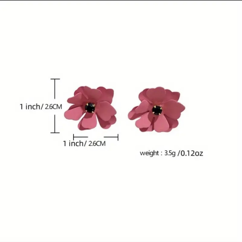 Pretty Flower Shaped Stud Earrings Alloy Jewelry Mini Zircon Inlaid Vintage Pink - Picture 6 of 7